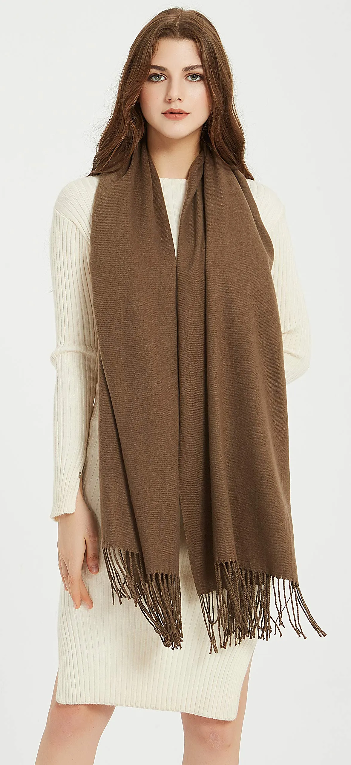 Soft Elegant Solid Color Virgin Wool Cashmere Scarf Shawl Warp