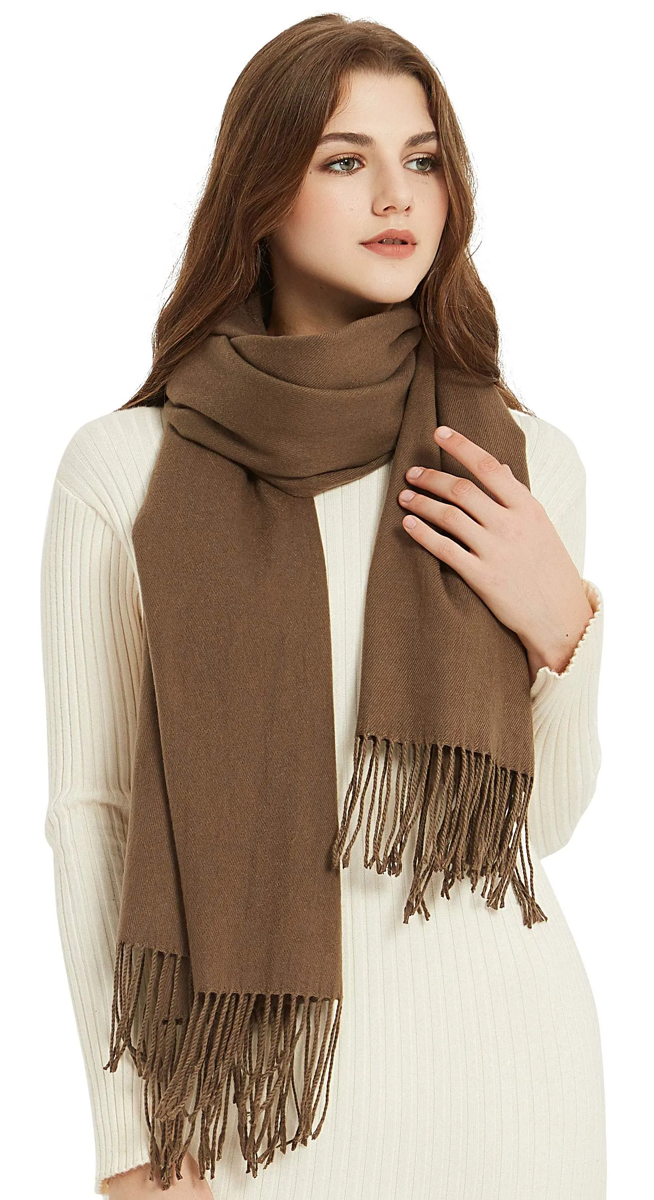 Soft Elegant Solid Color Virgin Wool Cashmere Scarf Shawl Warp