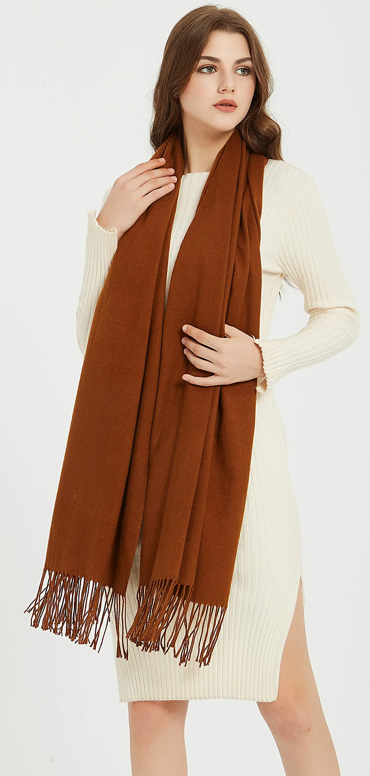 Soft Elegant Solid Color Virgin Wool Cashmere Scarf Shawl Warp