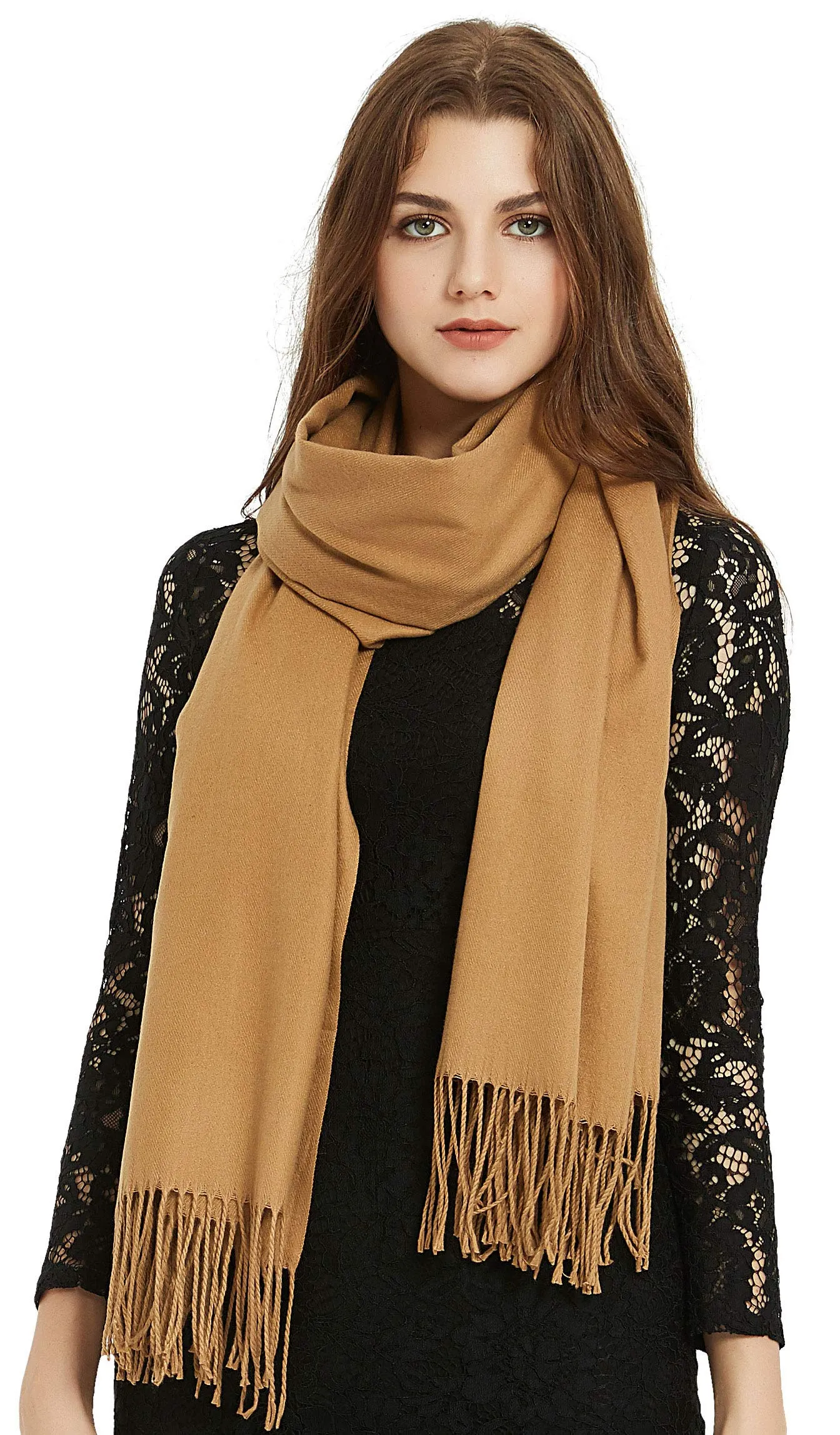 Soft Elegant Solid Color Virgin Wool Cashmere Scarf Shawl Warp