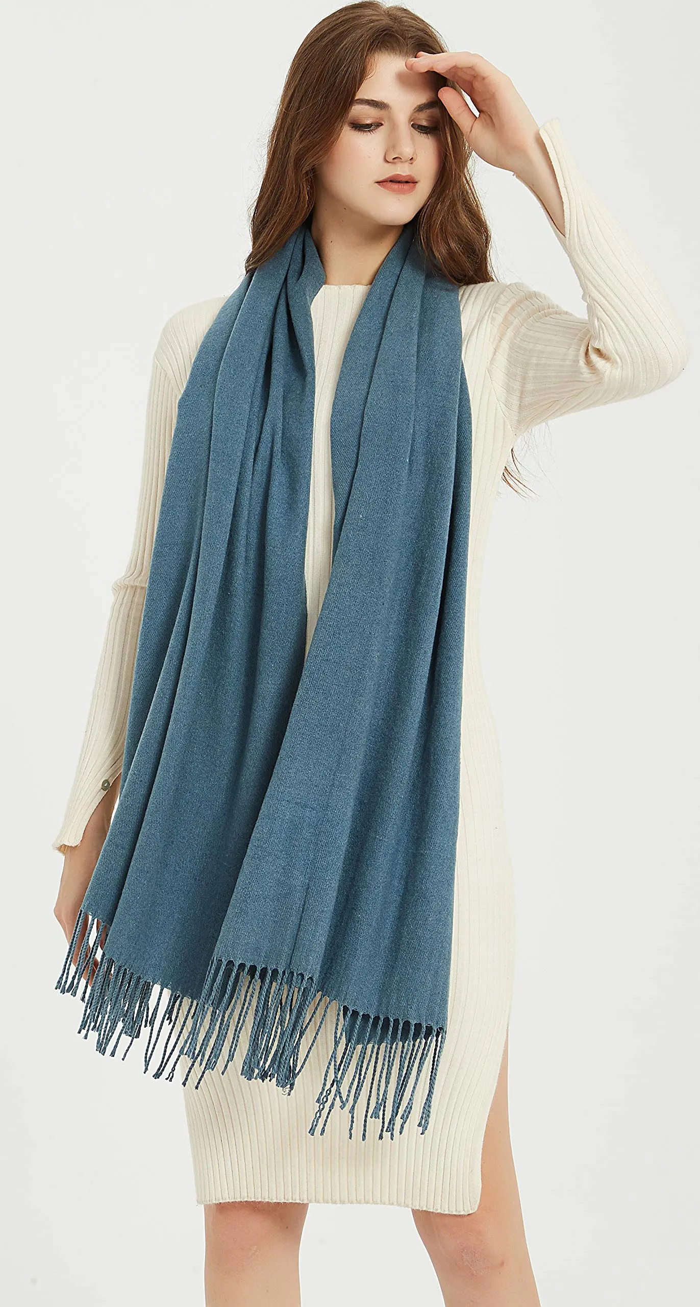 Soft Elegant Solid Color Virgin Wool Cashmere Scarf Shawl Warp