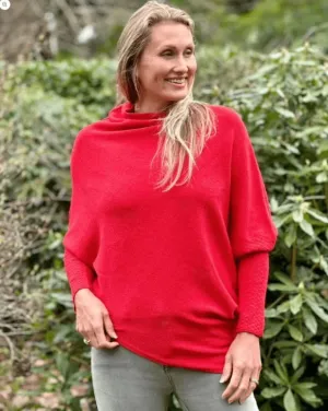 Soft Knit Asymmetric Jumper - Bright Red