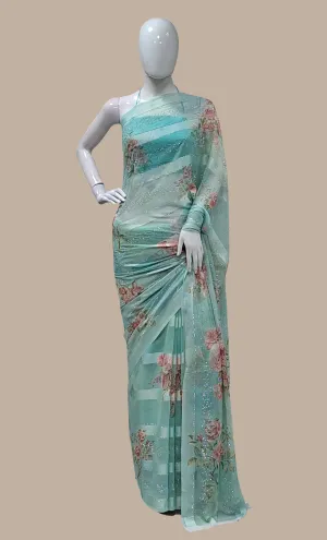 Soft Mint Embroidered Sari