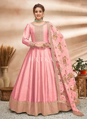 Soft Pink Embroidered Silk Anarkali Suit