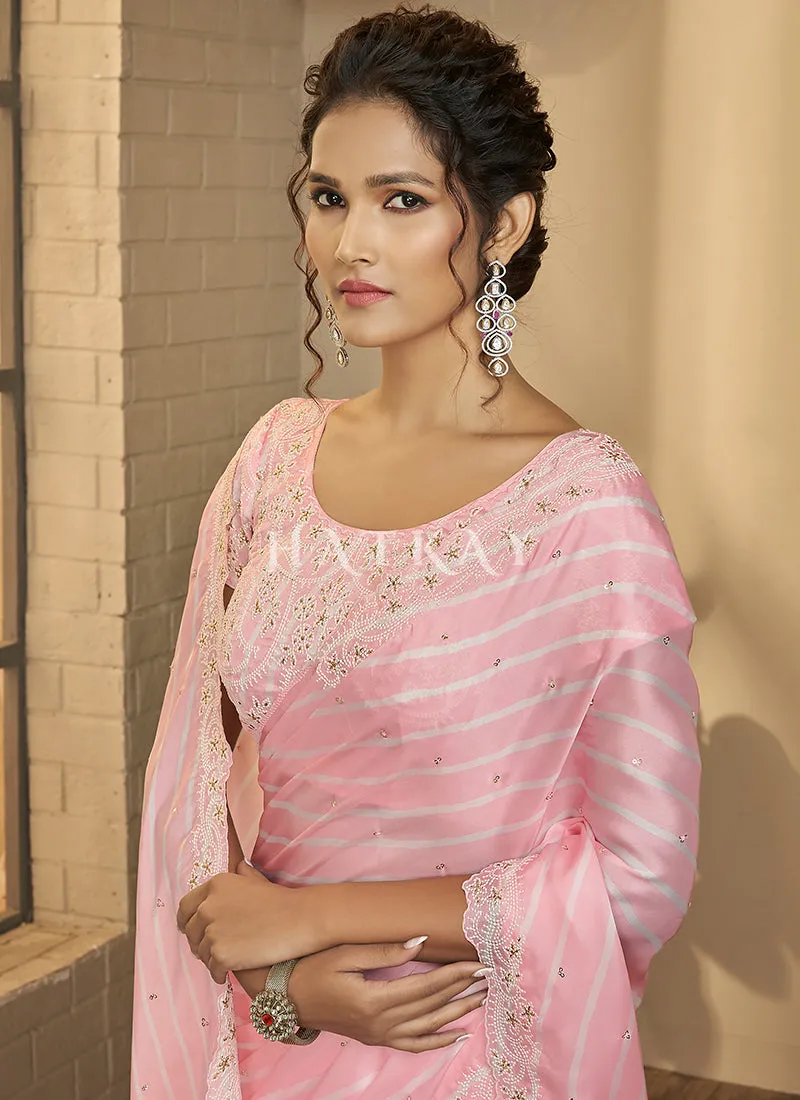 Soft Pink Embroidery Silk Saree