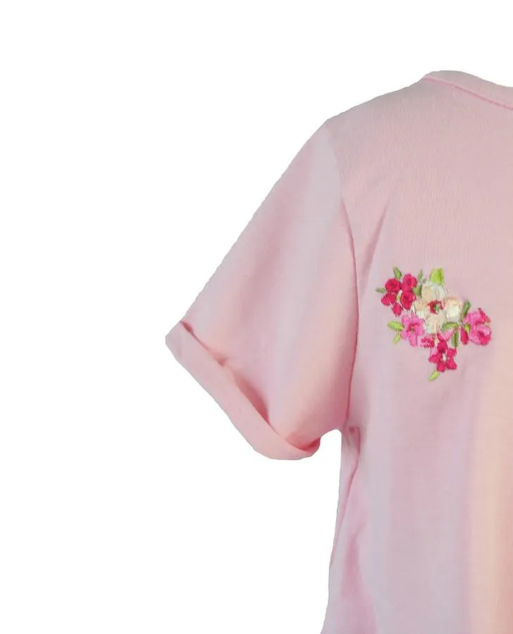 Soft Pink Top with Floral Embroidery Detail