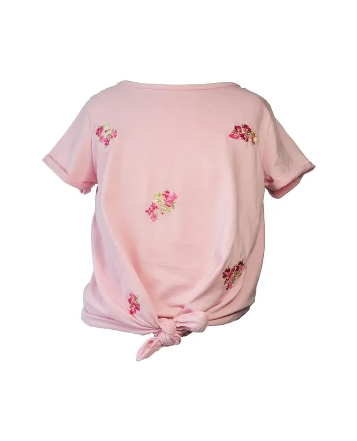 Soft Pink Top with Floral Embroidery Detail