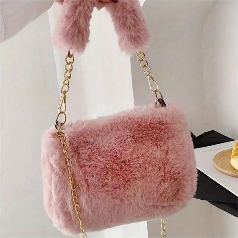 Soft Plush Fluffy Fur Crossbody Tote Handbags