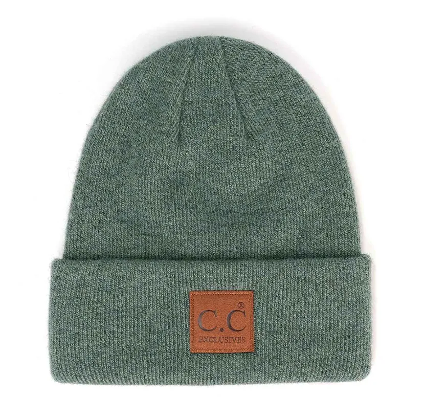 Soft Ribbed Leather Patch Beanie