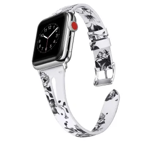 Soft Slim Leather Floral White Band For Apple Watch