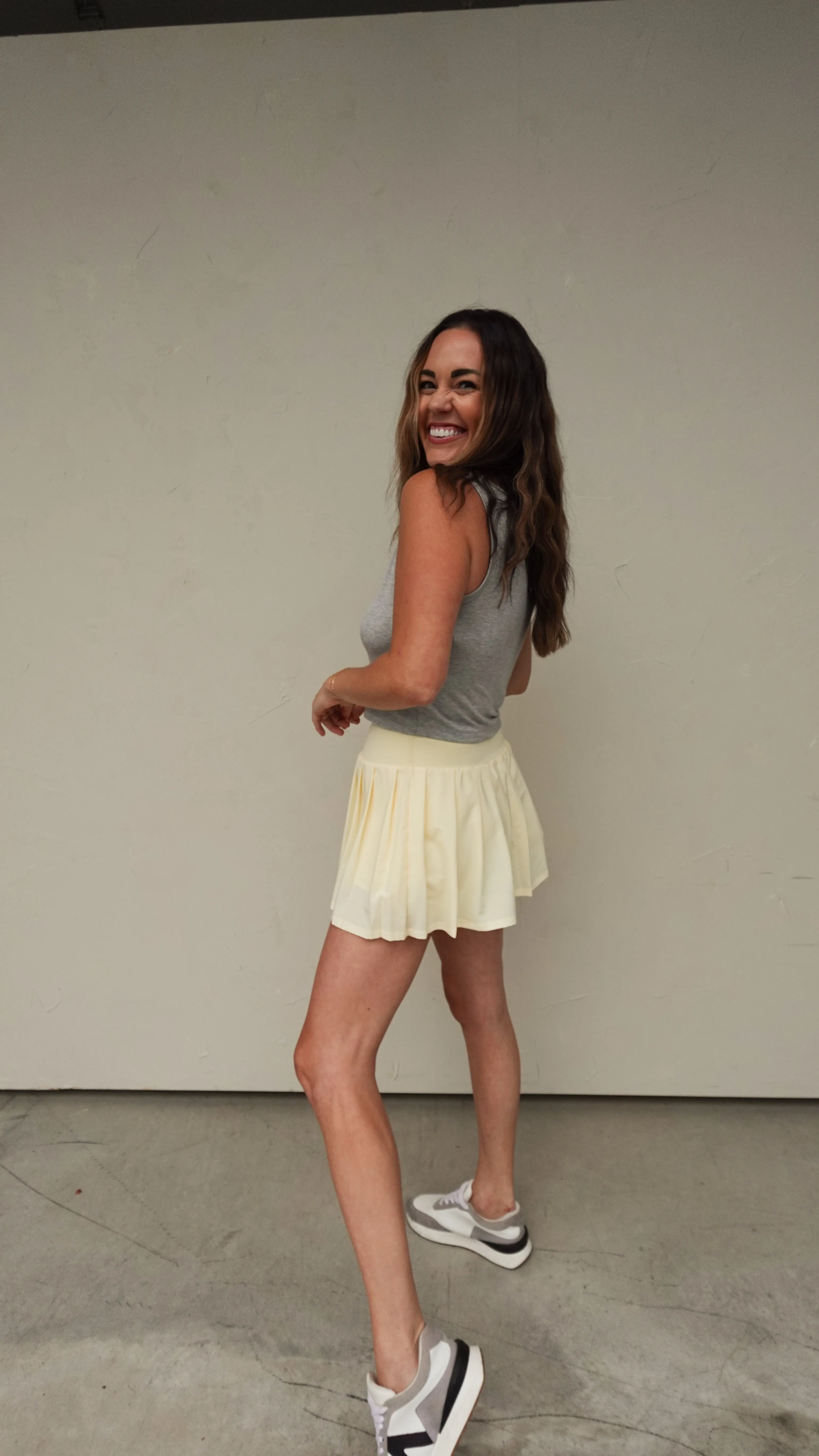 Soft Yellow Pleated Tennis Skort