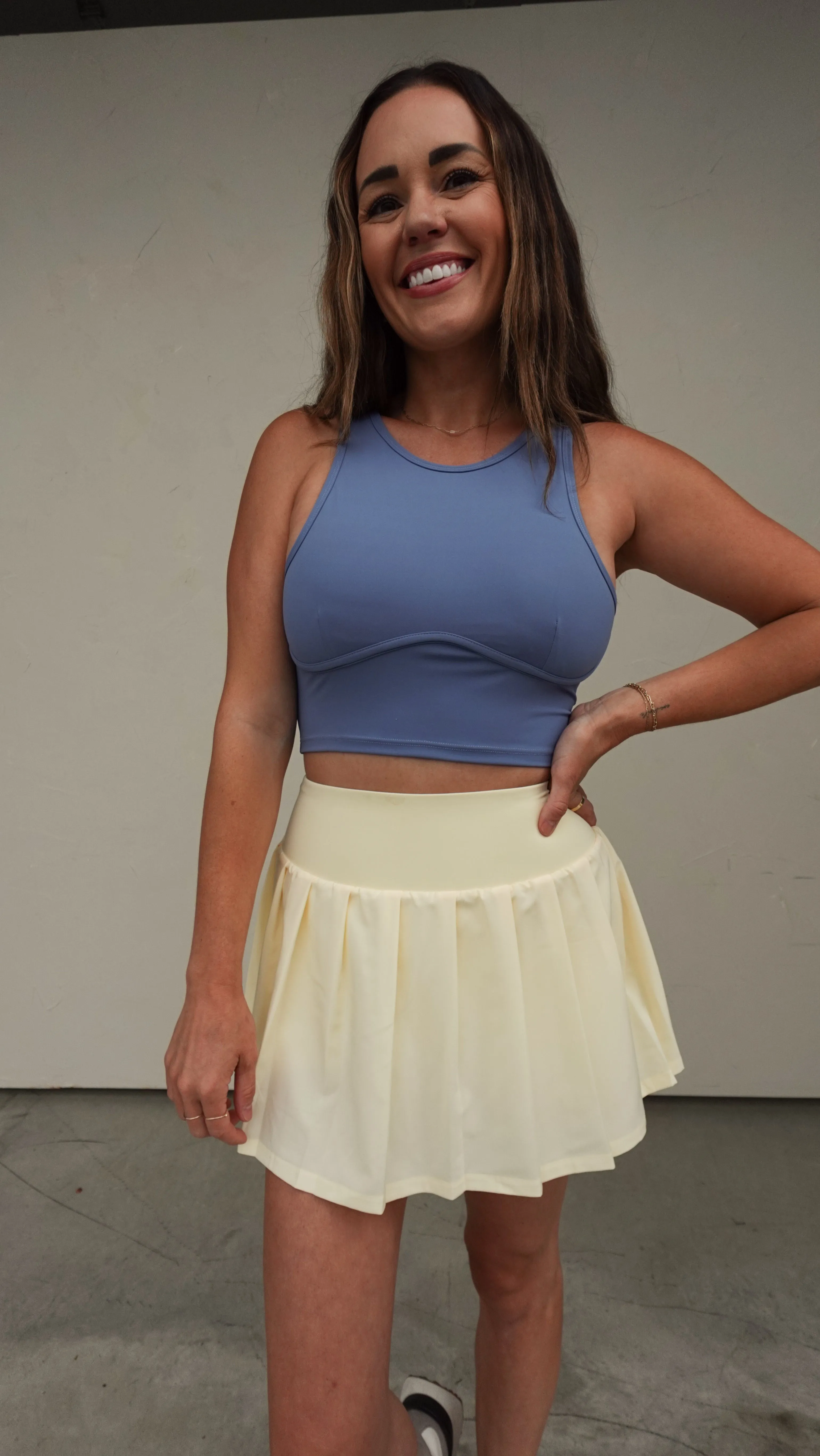 Soft Yellow Pleated Tennis Skort