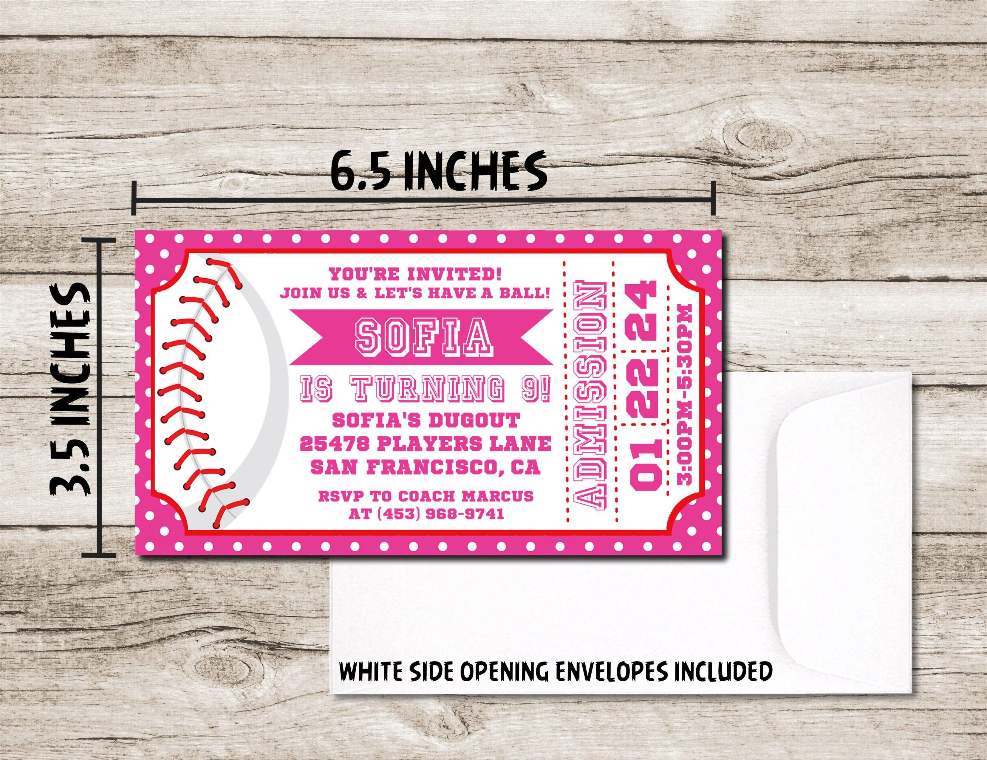 Softball Birthday Party Ticket Invitations