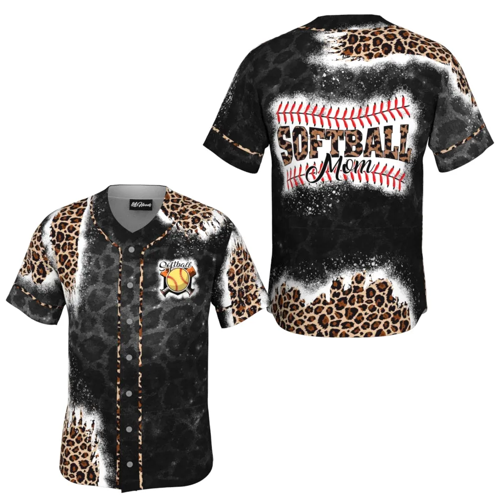 Softball Mom Black Leopard Pattern Baseball Jersey, Gift for Mom Fan