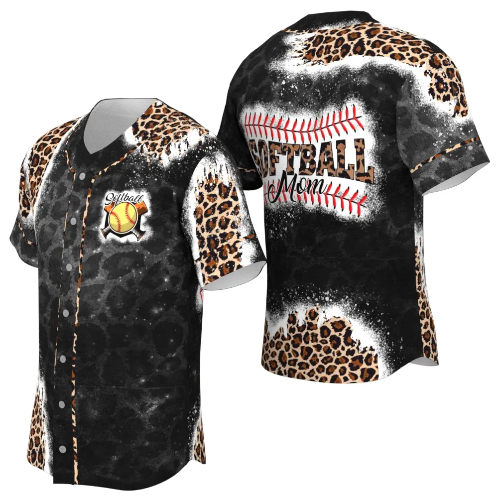 Softball Mom Black Leopard Pattern Baseball Jersey, Gift for Mom Fan