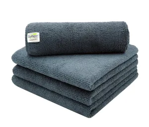 SOFTSPUN Microfiber Basic Cleaning Cloths 4 pcs 40x40cms 280 GSM Grey! Highly Absorbent Lint and Streak Free Multi Purpose Wash Cloth for Bike & Car Stainless Steel Silverware