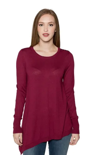 Sogi Asymmetric Hem with Lace Up Shoulder Sweater