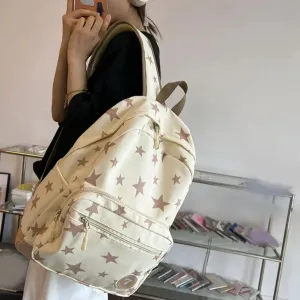 Sohiwoo White Star Printed Solid Backpack Bookbag Student Back To School Casual Fashion Nylon Travel  Women's Large Backpacks