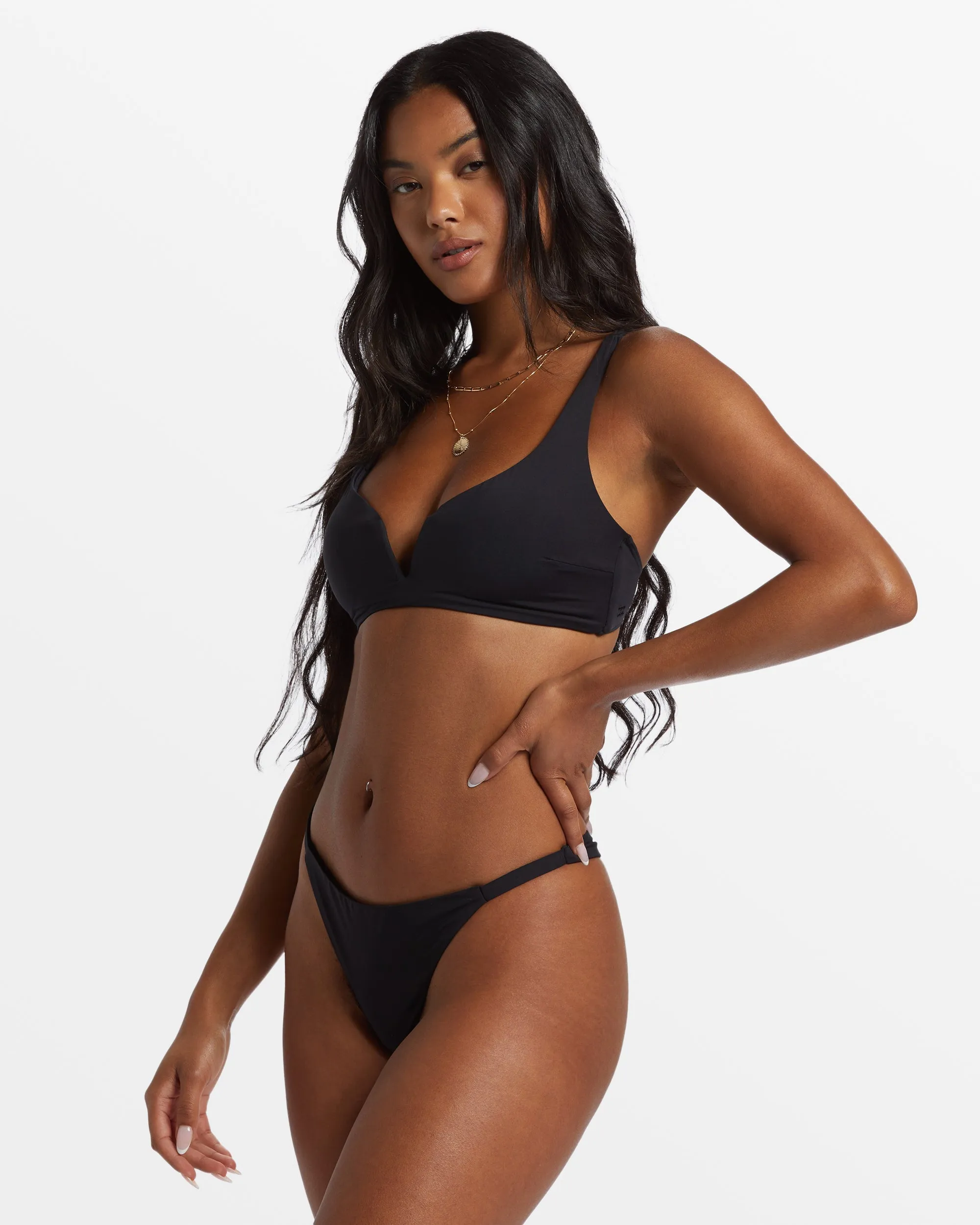 Sol Searcher Dion Plunge Bikini Top - Black Pebble