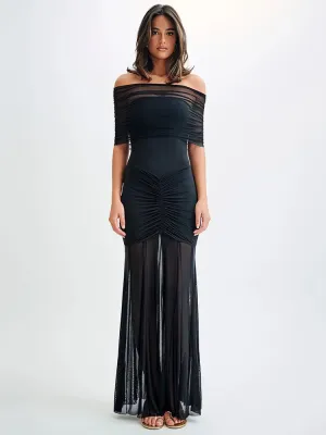 Solana - Elegant off shoulder sheer dress