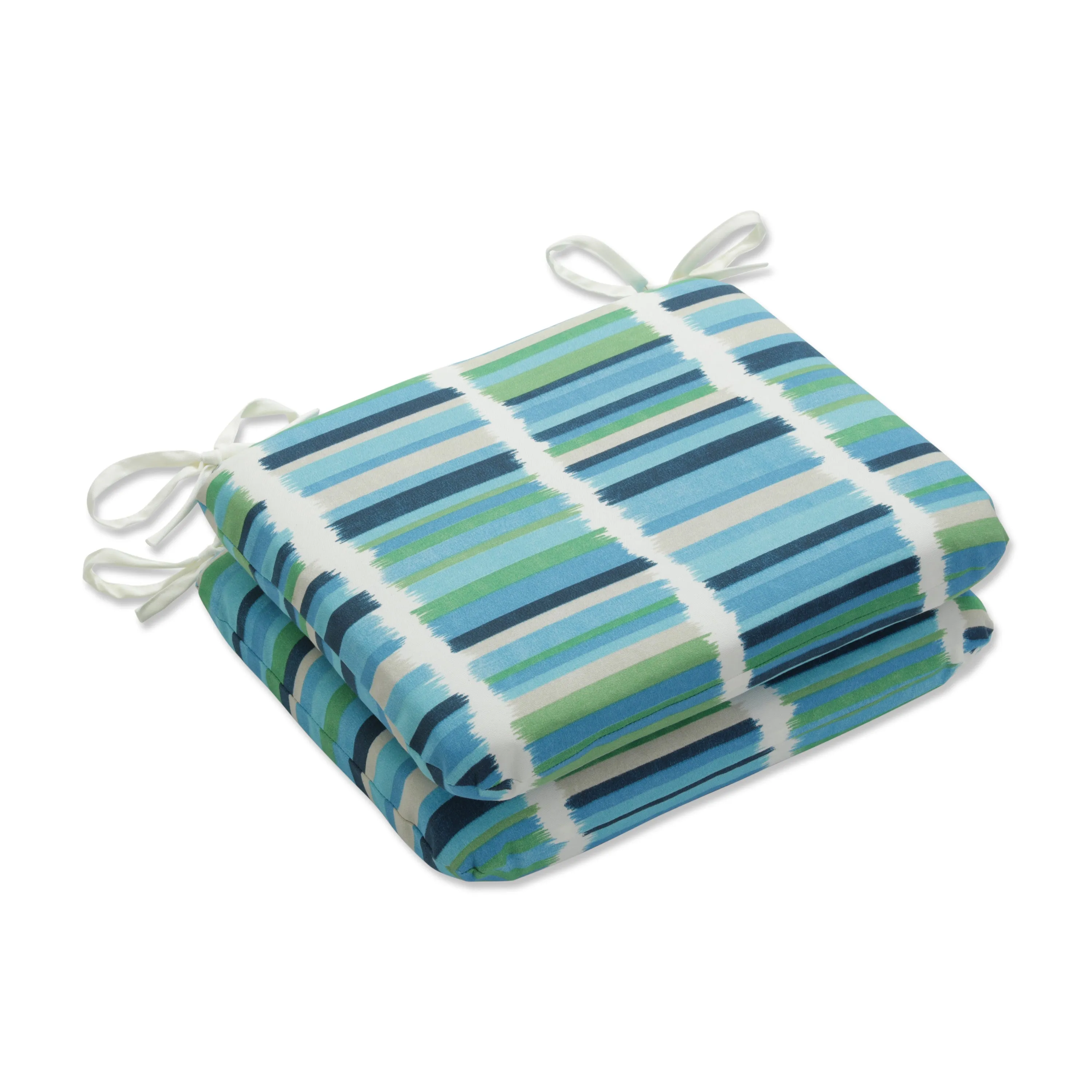 Solar Stripe Azure Rounded Corners Seat Cushion (Set of 2)