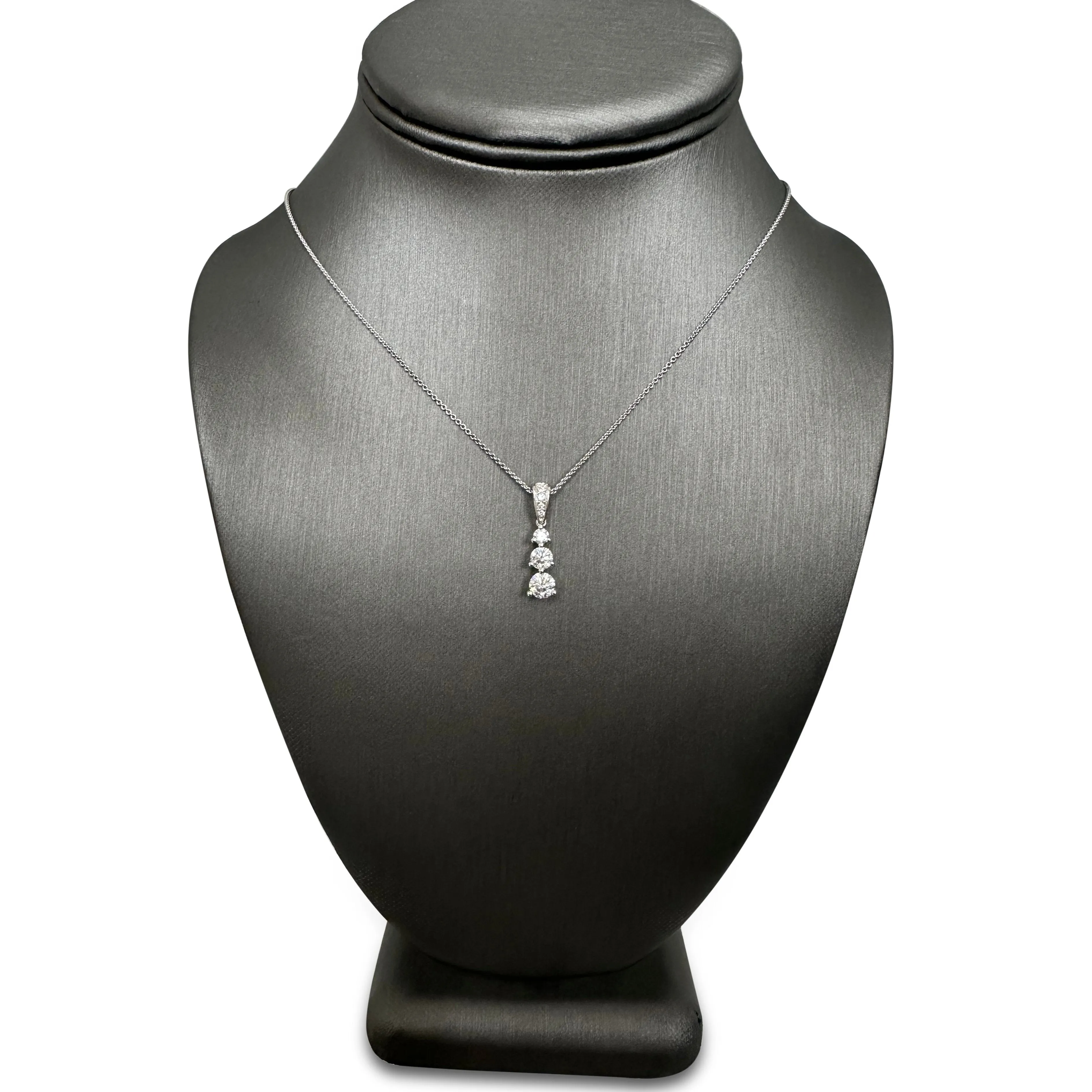 Sold! 1ctw Round Brilliant Natural Diamond Graduated 3-stone Pendant Necklace in 18k White Gold