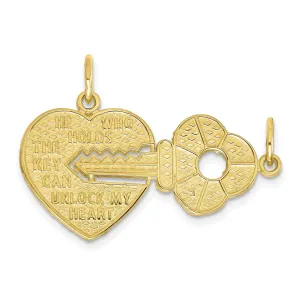 Solid 10k Yellow Gold Heart and Key Pendant