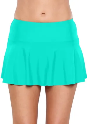 Solid Aqua Blue Flared Swim Skirt