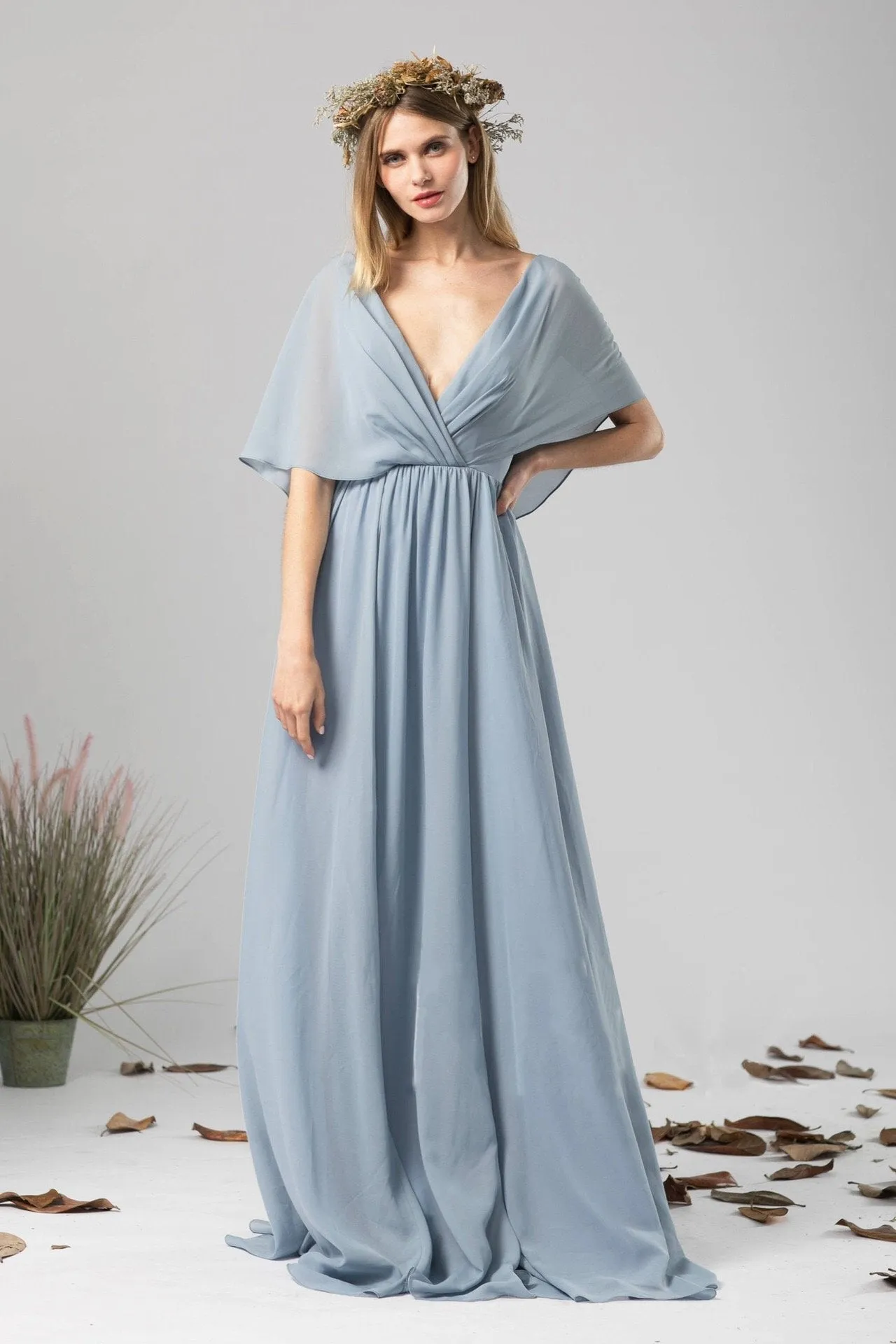 Solid Color Chiffon Dress Deep V-neck Halter Dress Maxi Dress