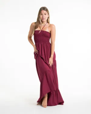 Solid Color Smocked Maxi Dress in Red