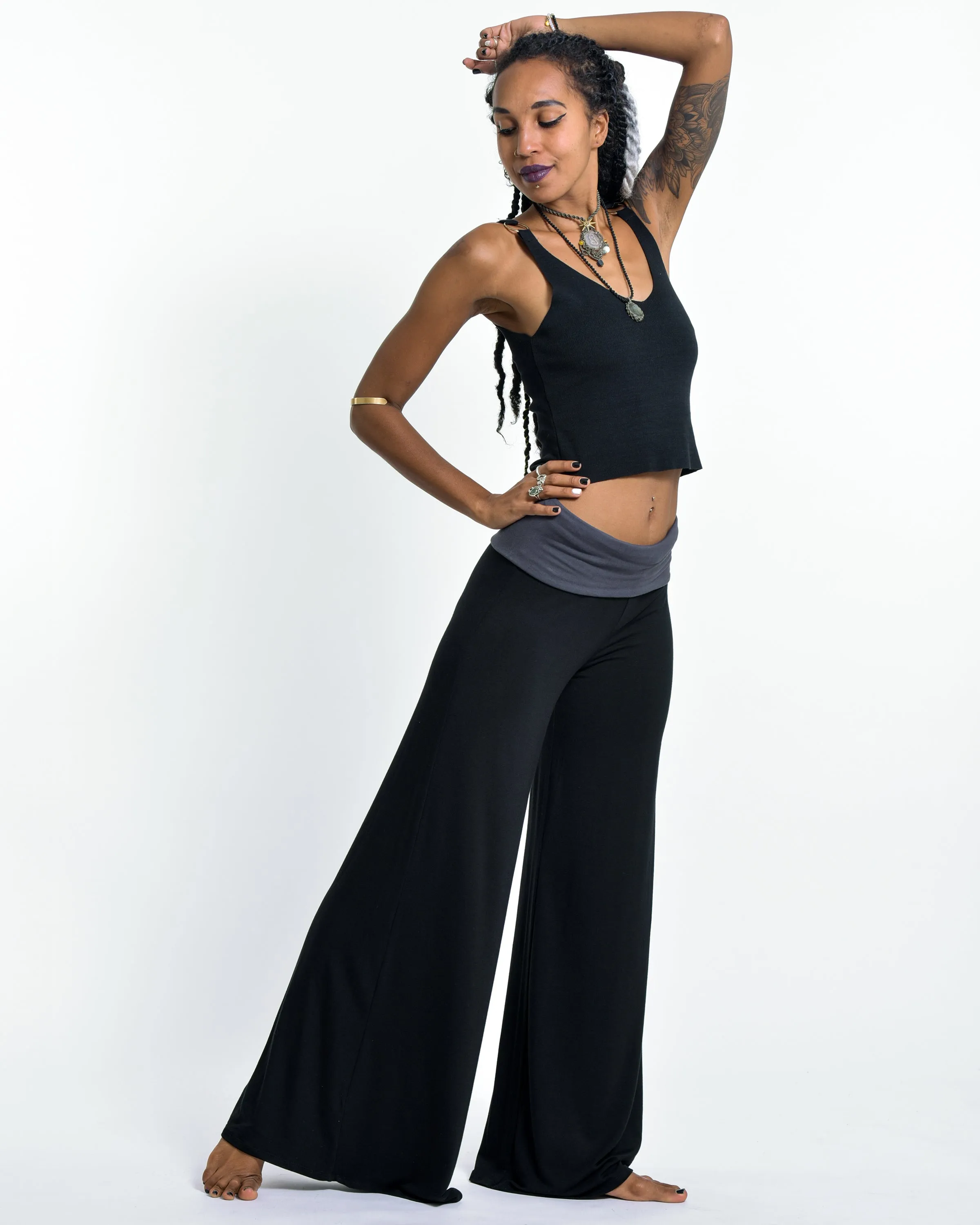 Solid Color Spandex Wide Leg Palazzo Pants in Black