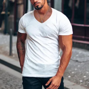 Solid Color V-Neck Casual Breathable T-Shirt