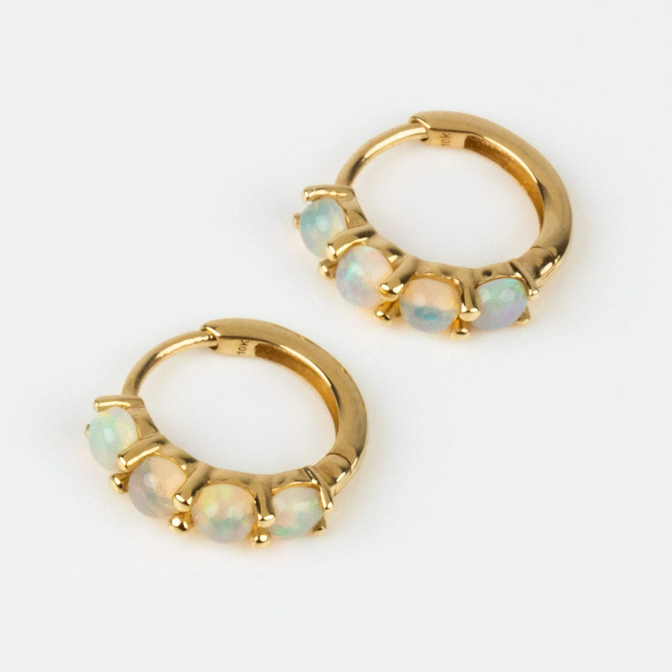 Solid Gold Australian Opal Huggie Hoops