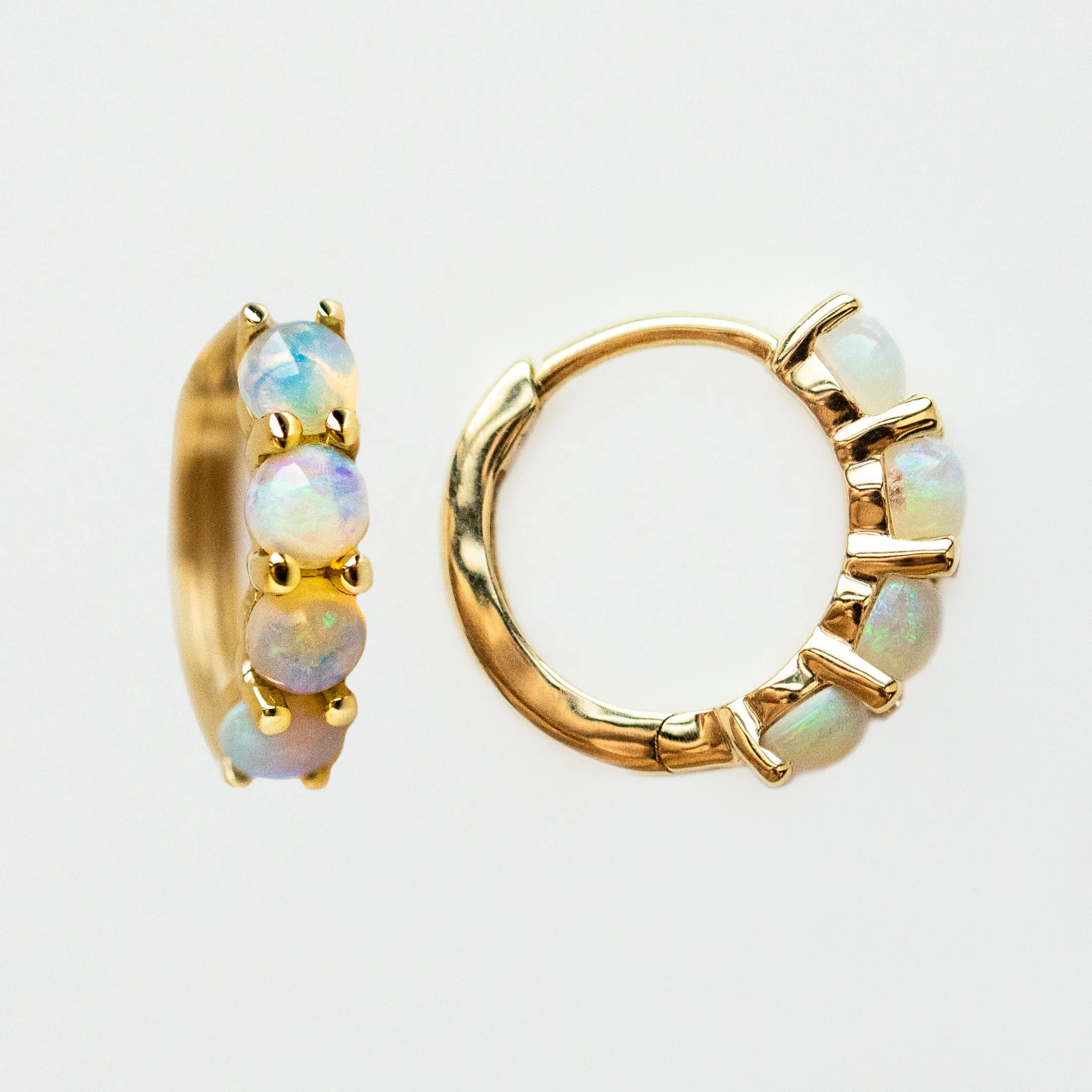 Solid Gold Australian Opal Huggie Hoops