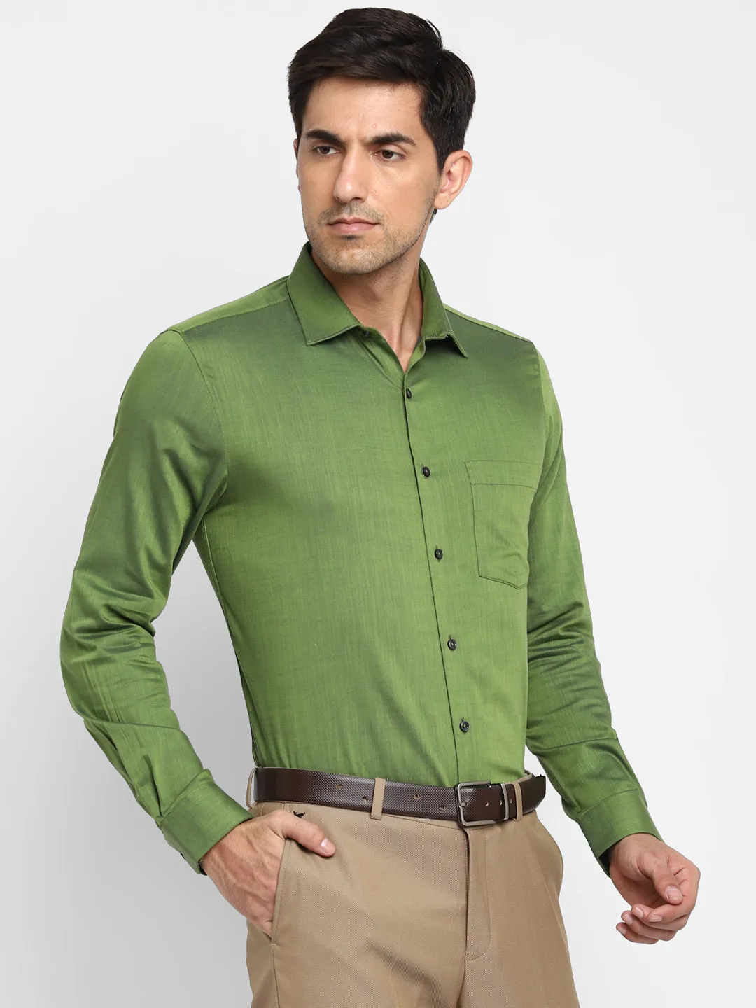 Solid Green Slim Fit Formal Shirt