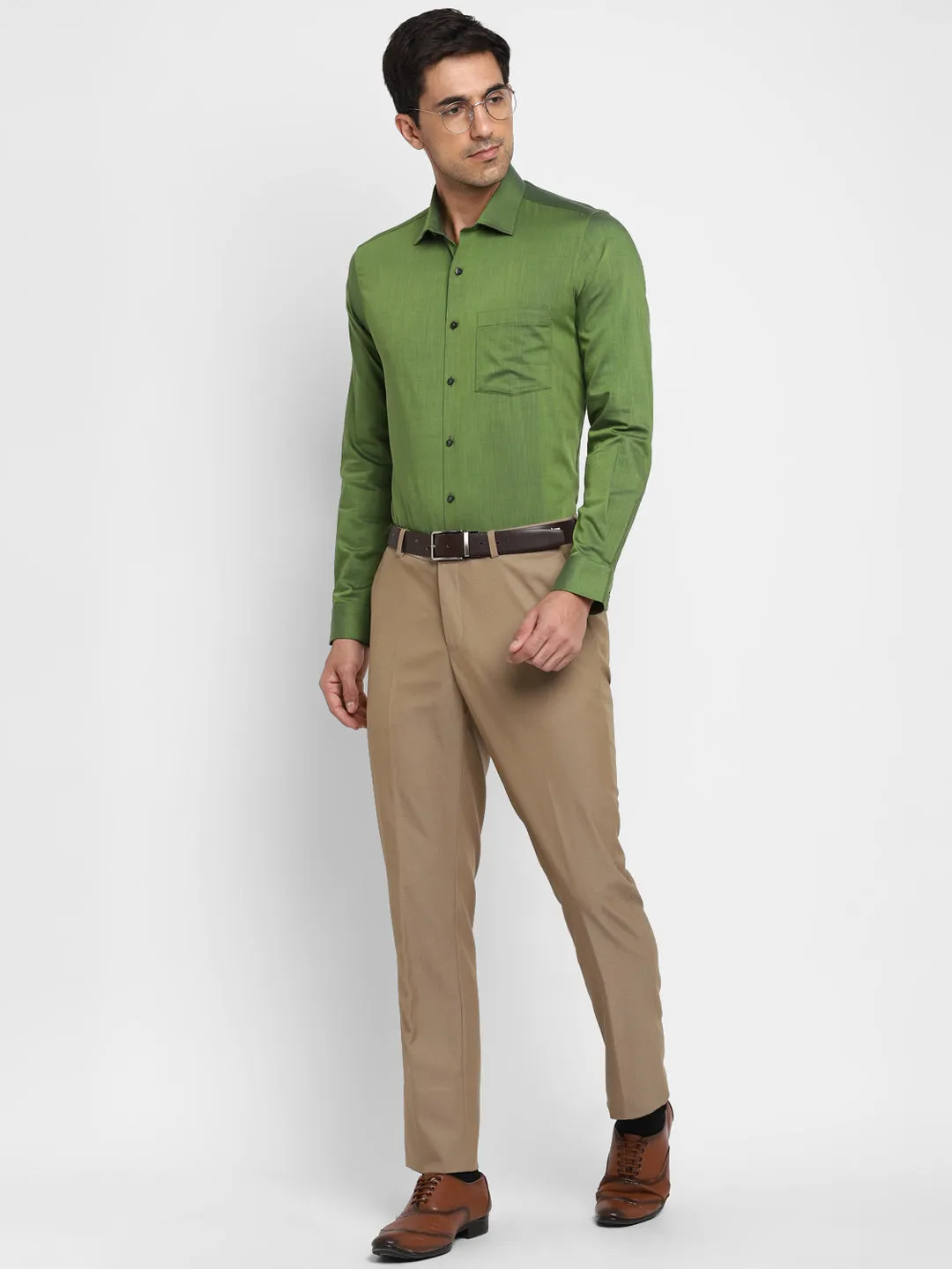 Solid Green Slim Fit Formal Shirt