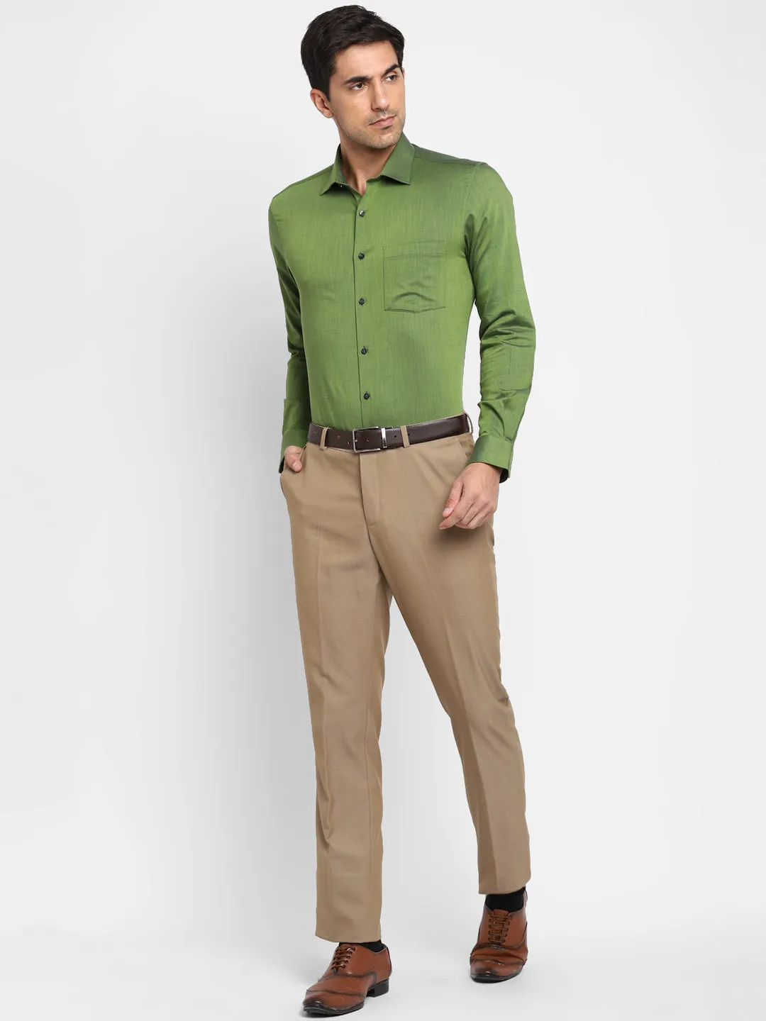 Solid Green Slim Fit Formal Shirt