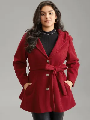 Solid Hooded Belted Buckle Detail Coat