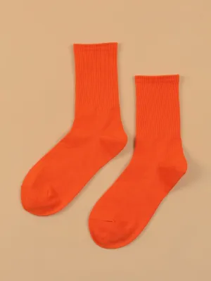 Solid Orange Crew Socks for Women Plain Socks Cozy Socks Fashion Socks