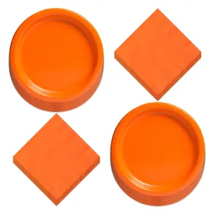 Solid Orange Paper Dinner Plates and Lunch Napkins - Pumpkin Orange Party Supplies For Birthdays, Fall Parties, Halloween, and More (Serves 16)