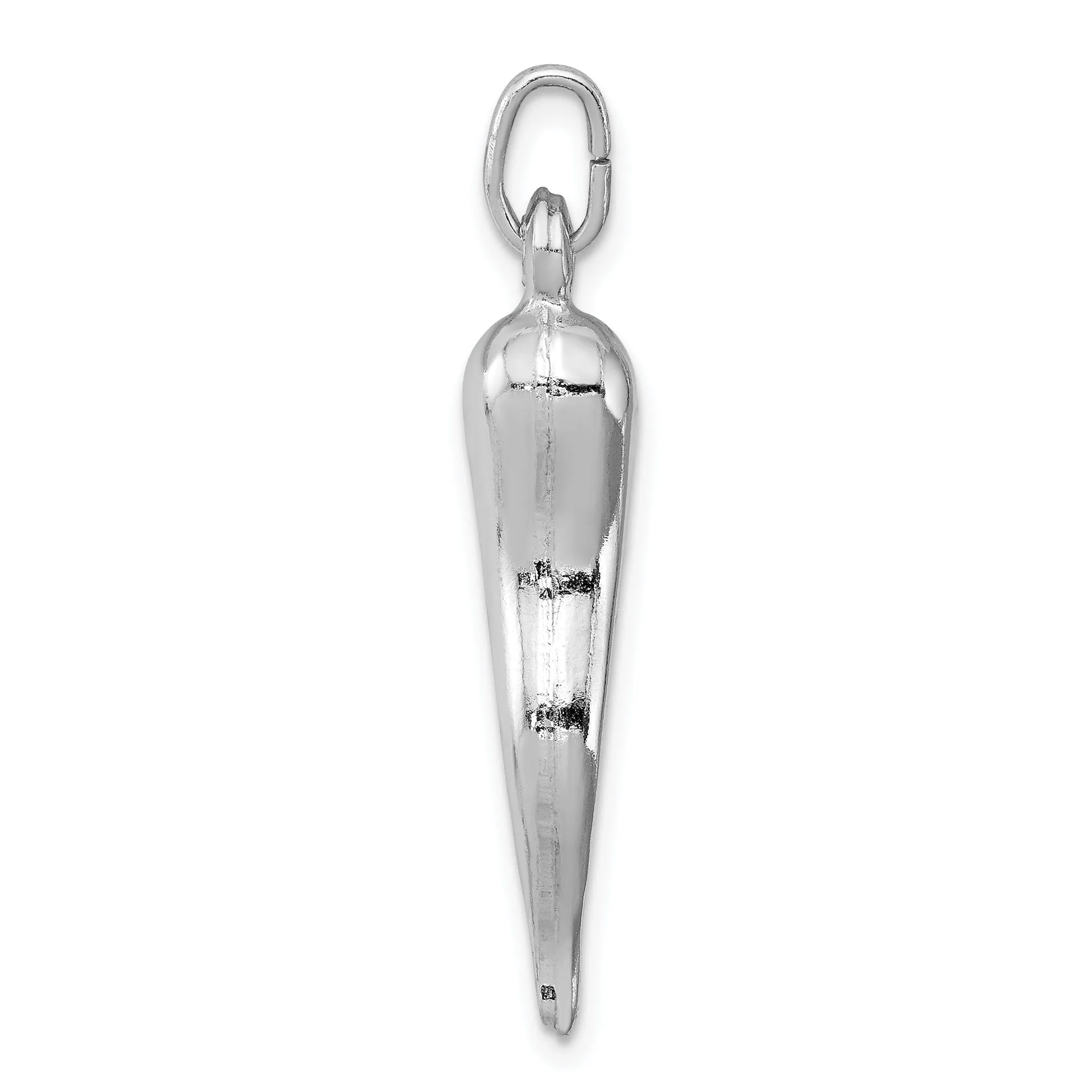 Solid Silver Polished 3-D Italian Horn Charm