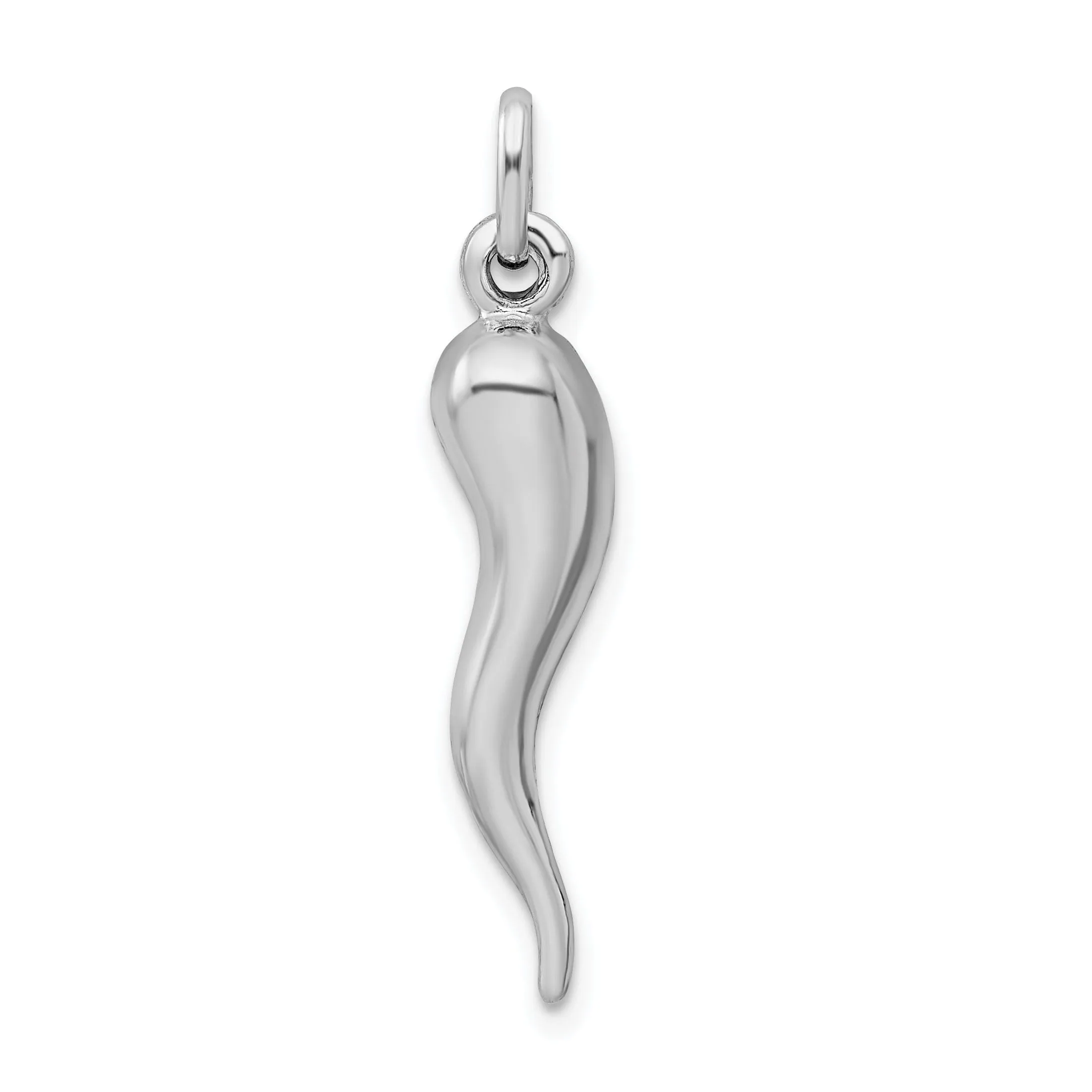 Solid Silver Polished 3-D Italian Horn Charm