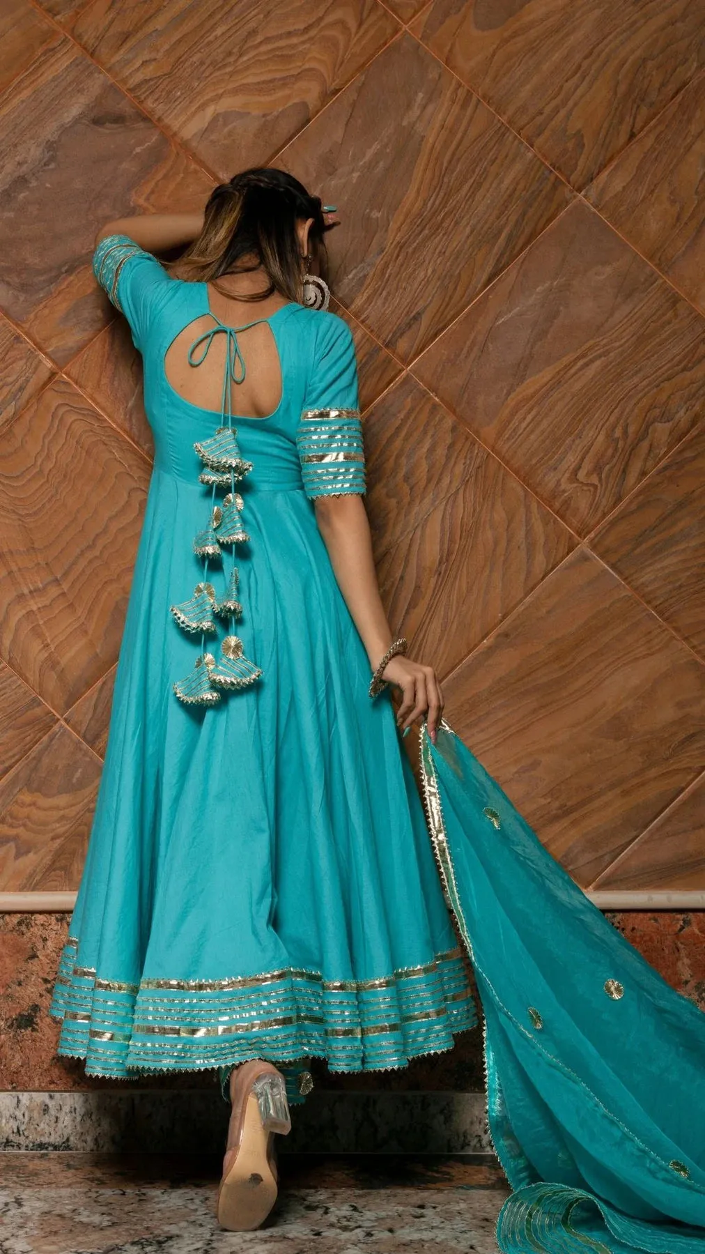 Solid Sky Blue Cotton Anarkali Suit Set