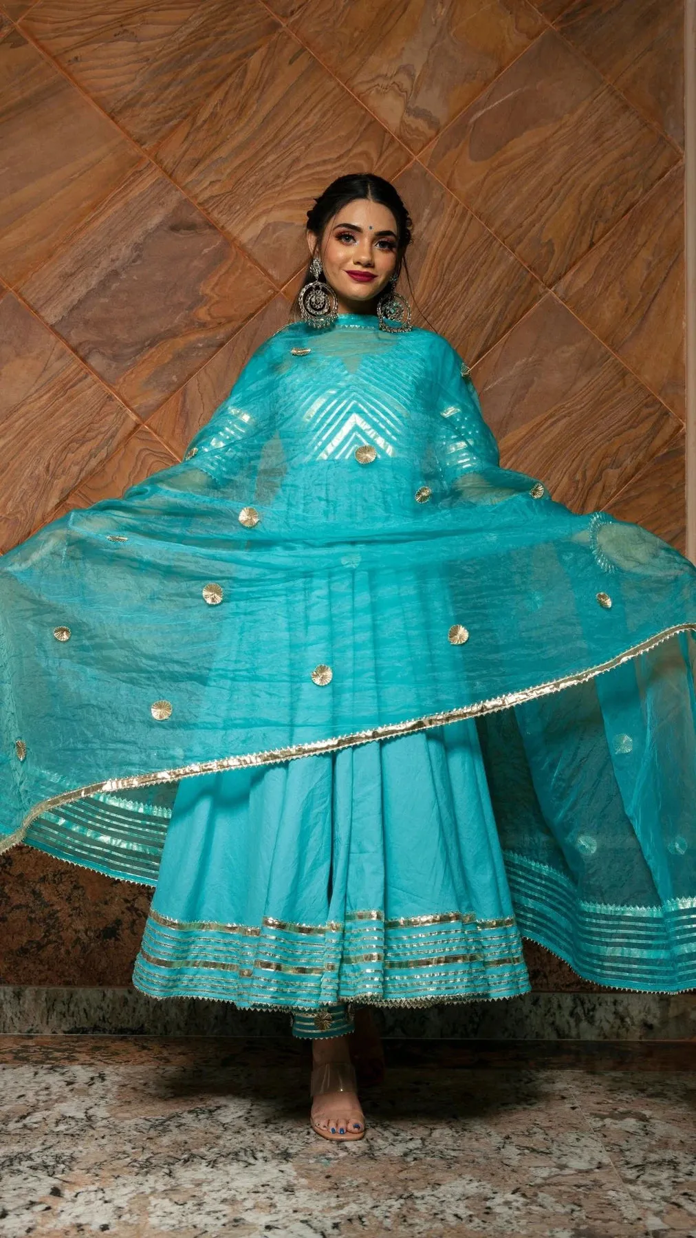 Solid Sky Blue Cotton Anarkali Suit Set