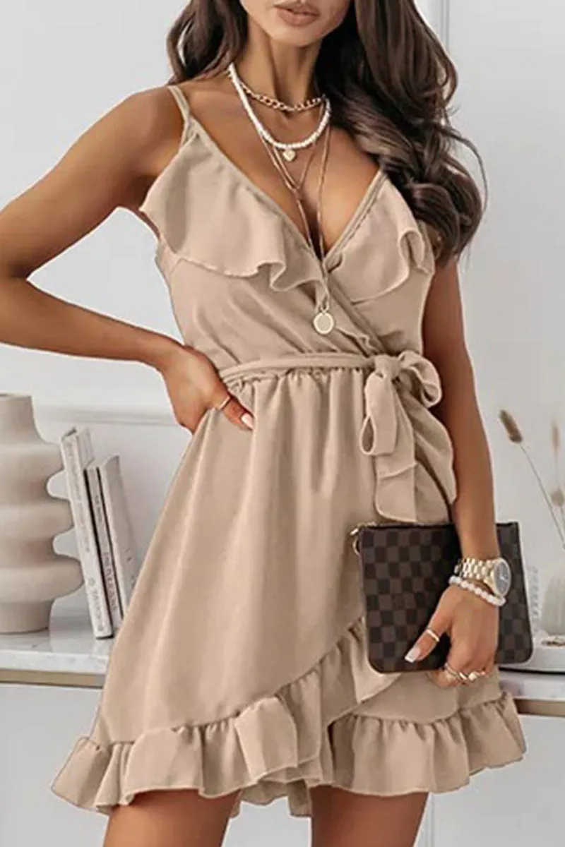 Solid Split Joint V Neck Irregular Dress Dresses