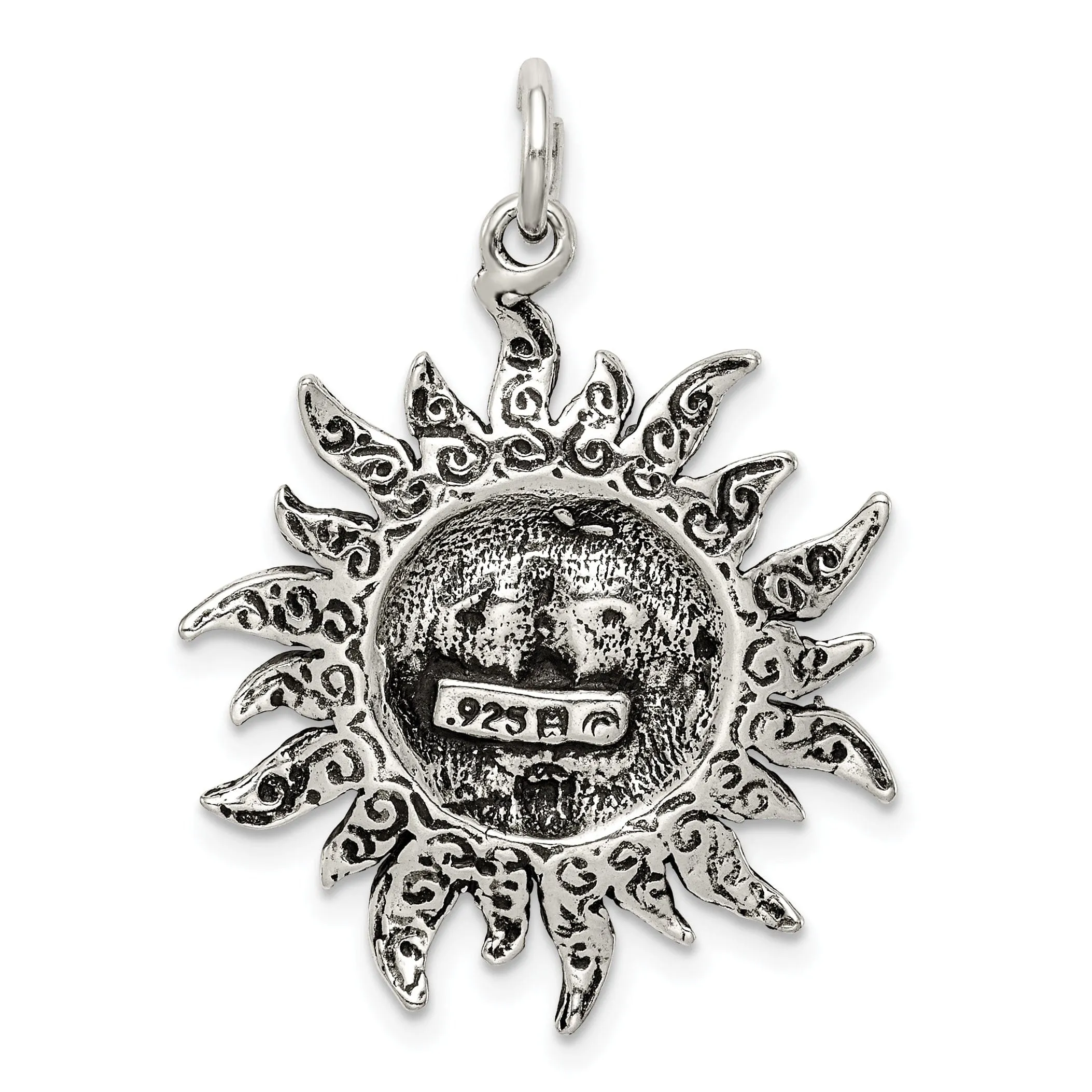 Solid Sterling Silver Antiqued Finish Sun Charm