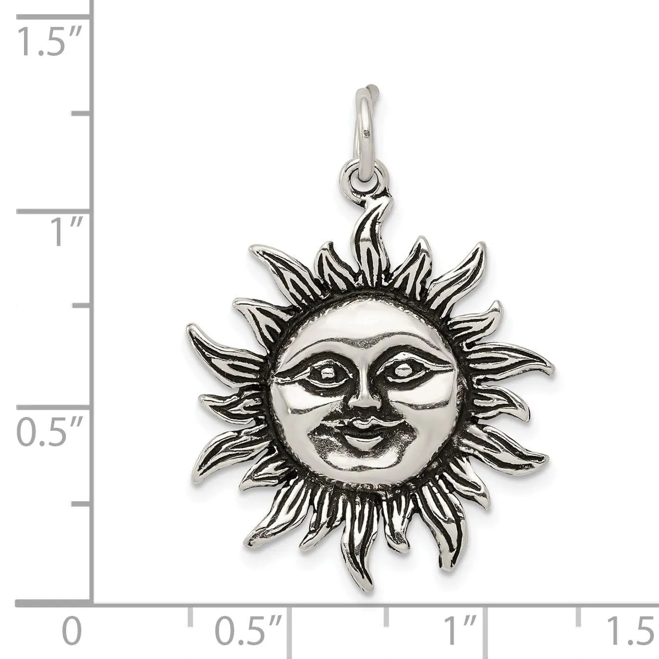 Solid Sterling Silver Antiqued Finish Sun Charm