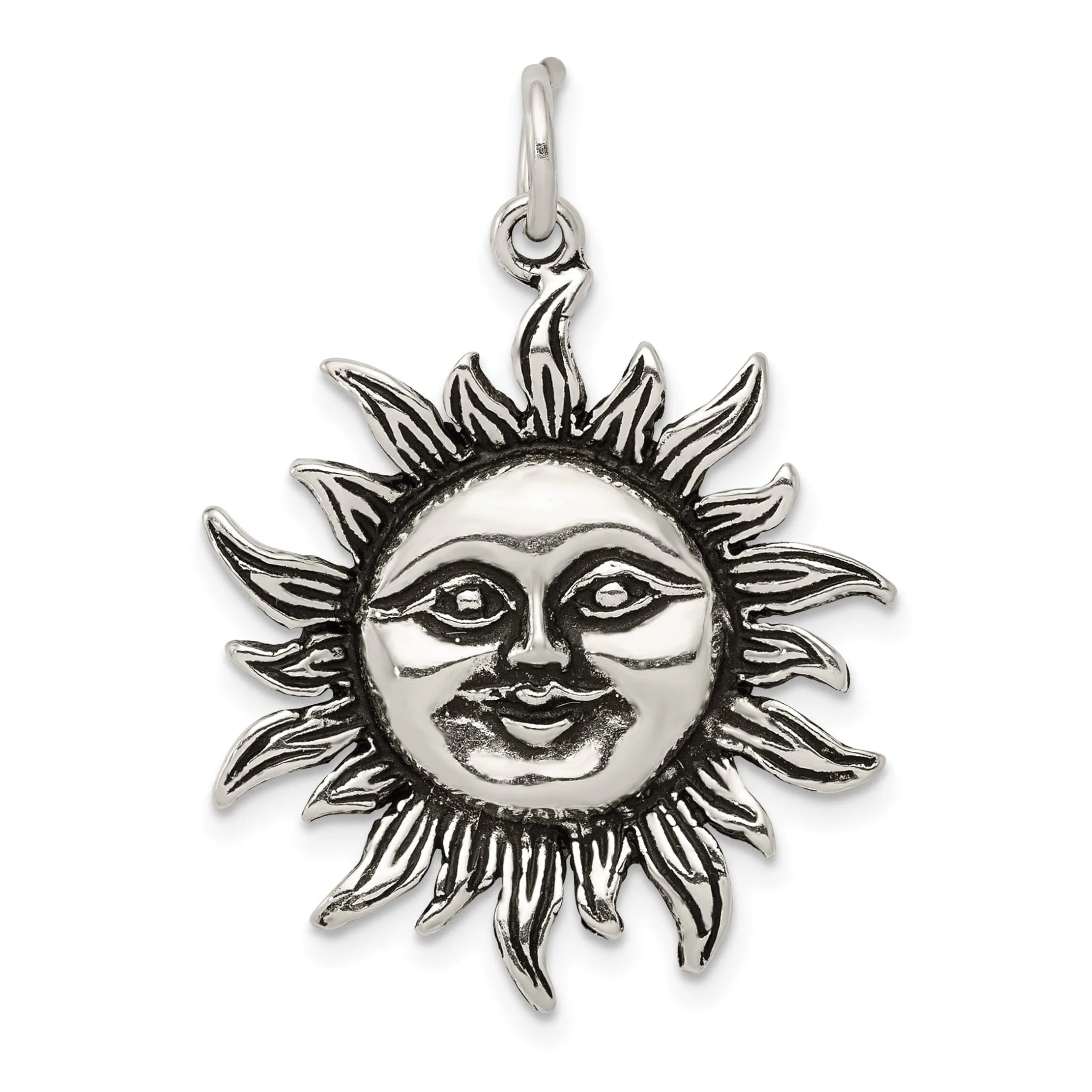 Solid Sterling Silver Antiqued Finish Sun Charm