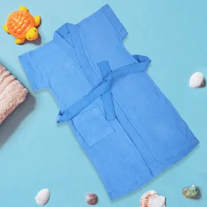 Solid Toddler Half Sleeves Pocket with Waist Belt Bathrobe - Blue