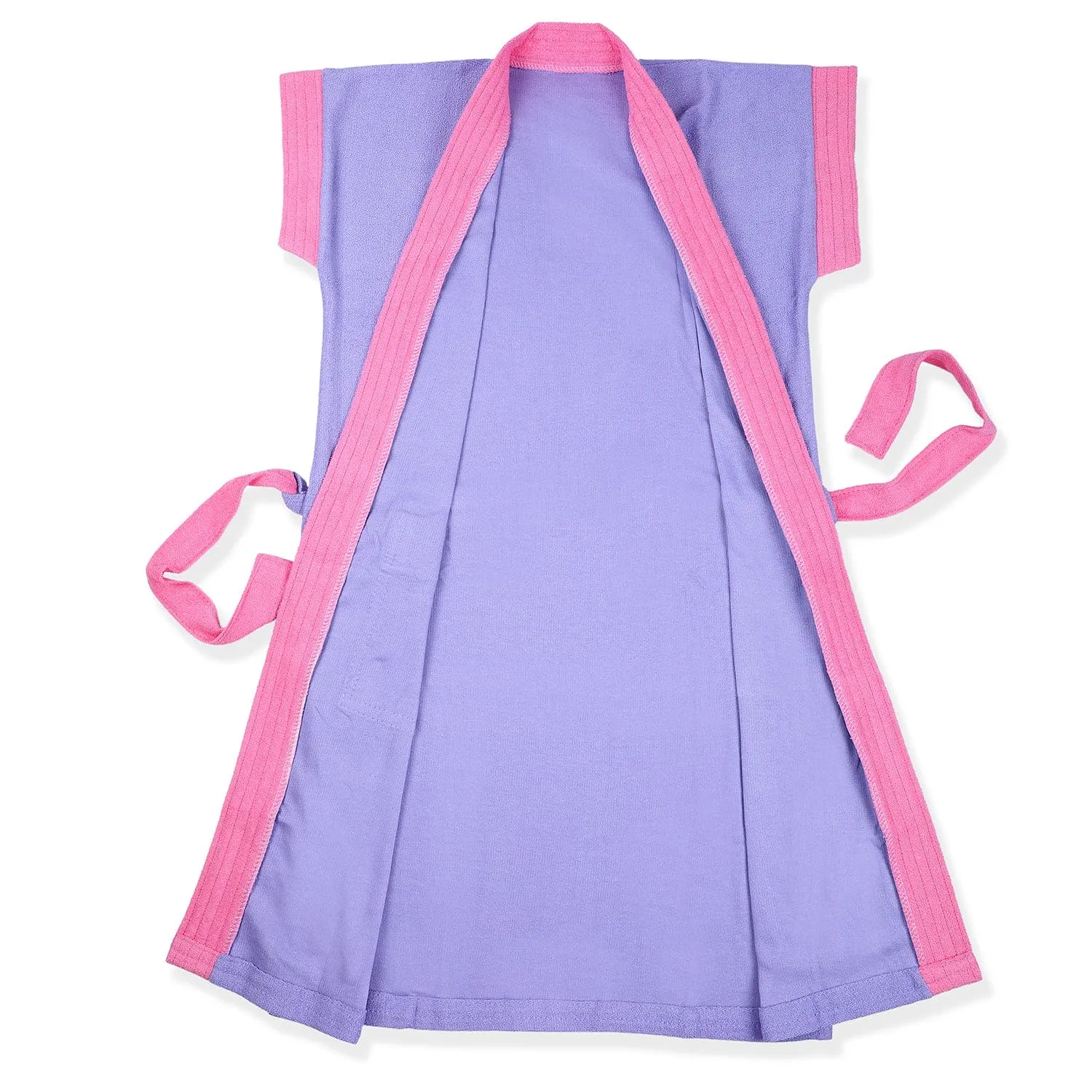 Solid With Piping Kids Half Sleeves Pocket with Waist Belt Bathrobe - Purple